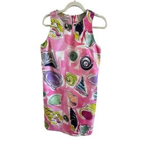 Sara Campbell Pink Seashell Brocade Sleeveless Shift Dress Size Small Beach Keen